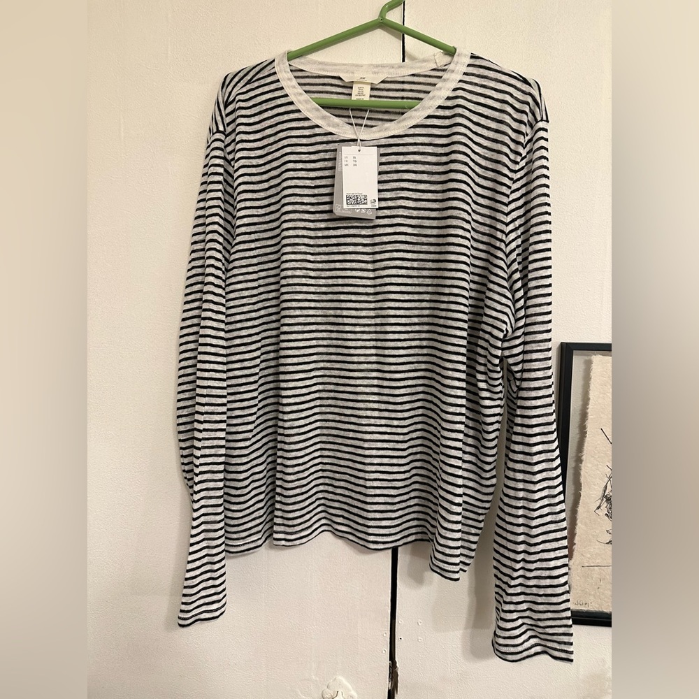 H&M Natural Linen Striped Long Sleeve T-Shirt